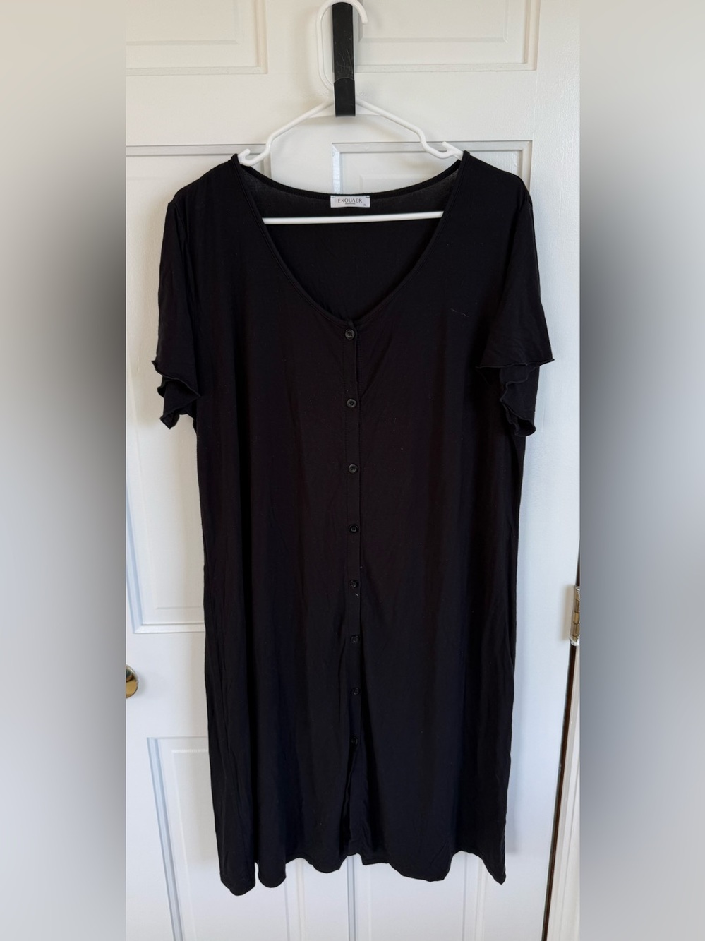 Ekouaer‎ Black Button Front Sleep Shirt Nightgown Lounge Dress XL